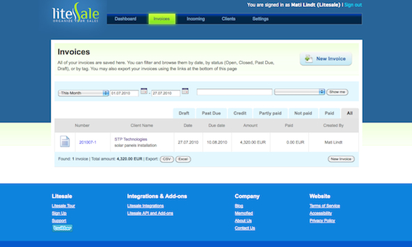 Invoices view